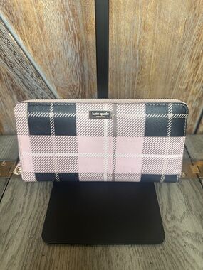 kate spade Pink and Black Plaid Zip Wallet